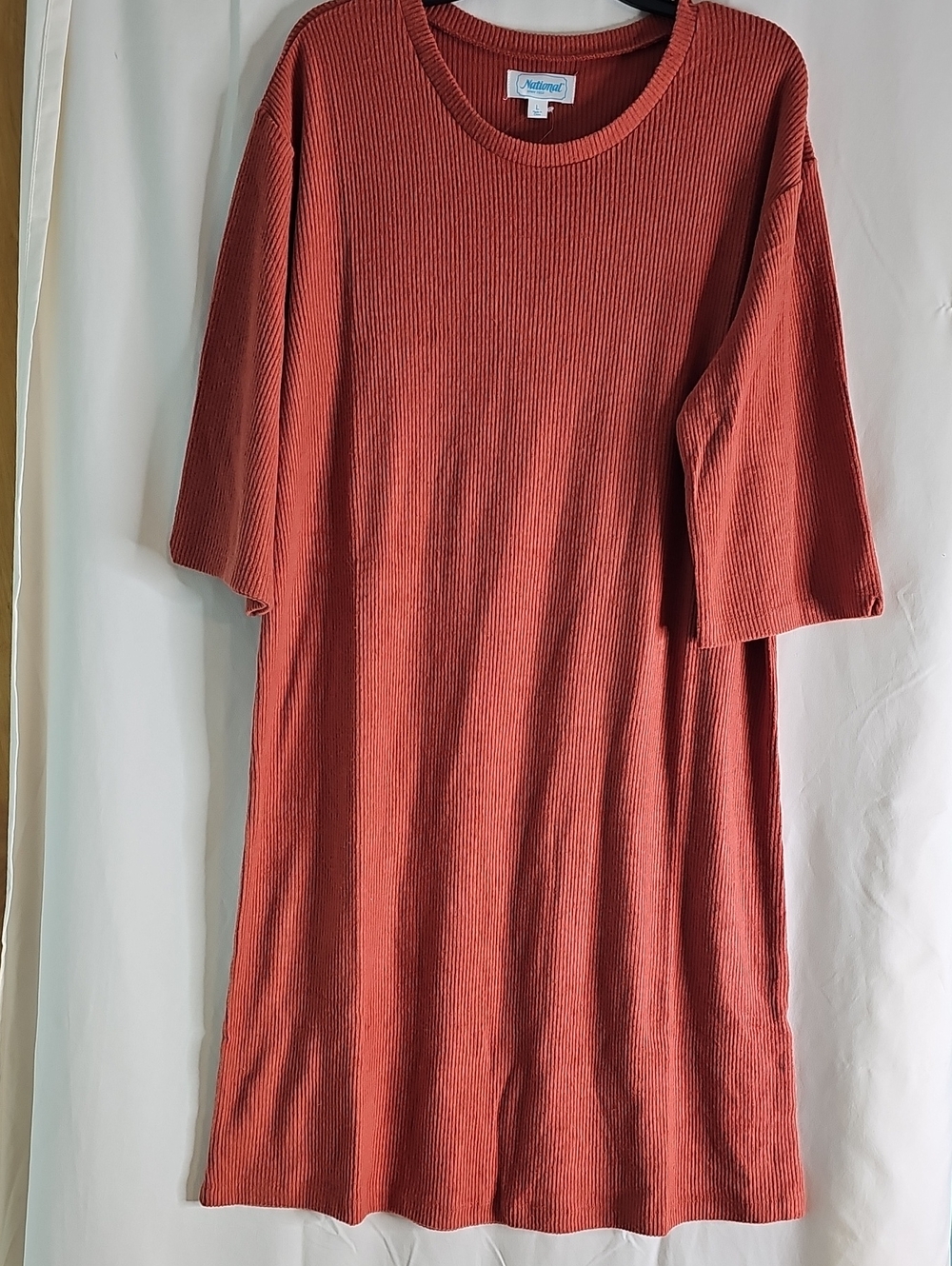 National  Ribbed 3/4 Sleeve Dress — Rust  Color